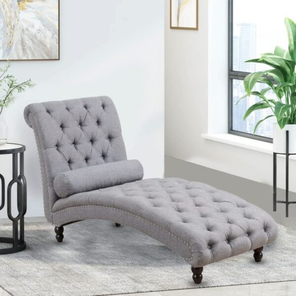 Tufted Nailhead Armless Chaise Lounge
