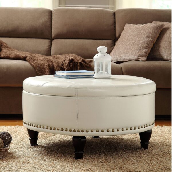 Round Storage Ottoman with Flip Top Surface