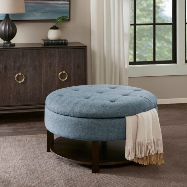 Wide Tufted Round Storage Ottoman