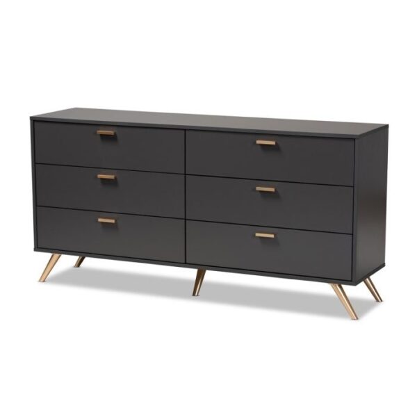 Dark Grey and Gold Finished 6 Drawer Dresser