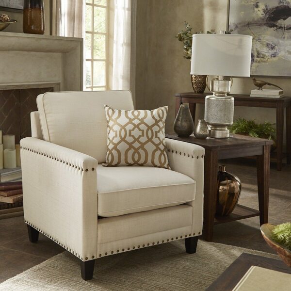 Hersfeld Ivory Fabric Chair with Nailhead Trim