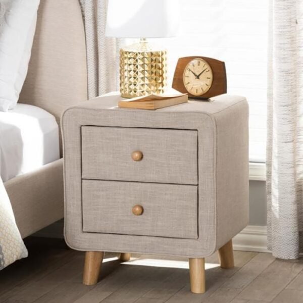 2-Drawer Mid-Century Fabric Nightstand