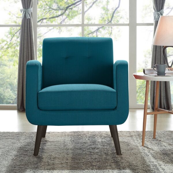Mid-century Peacock Blue Linen Arm Chair