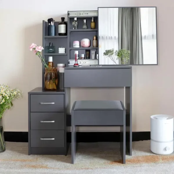 Modern Dressing Table with Sliding Mirror & Storage shelve