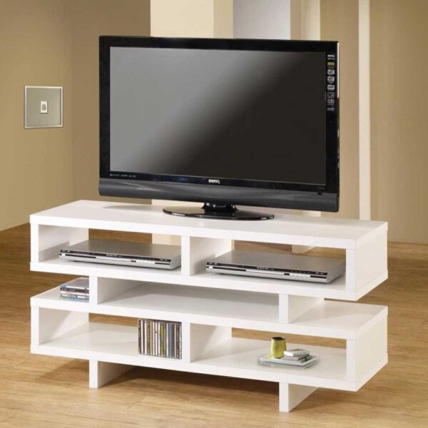 Modern TV Stand in White Wood Finish