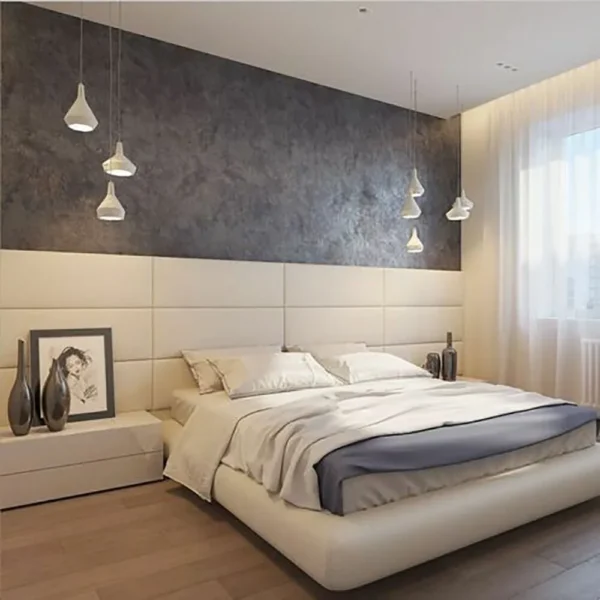 Wall Panel Headboard Bed in Beige