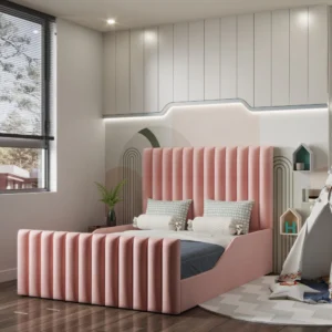 Little Cozy Kids Bed with Vertical Padded Headboard – Stylish & Comfortable