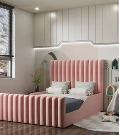 Little Cozy Kids Bed with Vertical Padded Headboard – Stylish & Comfortable