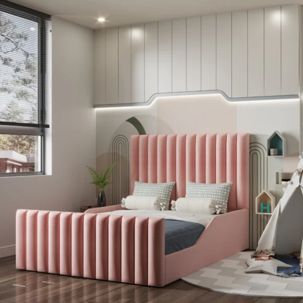 Little Cozy Kids Bed with Vertical Padded Headboard – Stylish & Comfortable
