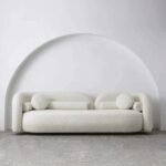 Fabric Sofa with Round and Cylindrical Pillow for Living Room Comfort