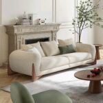 3-Seat Light Luxury Sofa Set with Wooden Legs for Home Living Room & Office in Beige