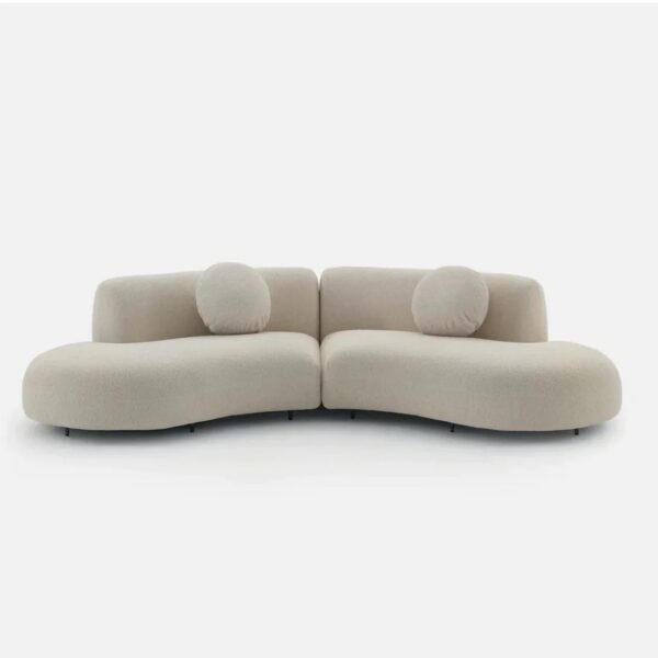 Curved Fabric Sofa with Rounded Pillow – Stylish & Comfortable Living Room Furniture