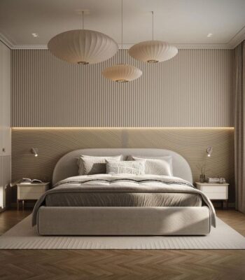 Luxury Upholstered Bed with Curved Headboard – Modern Design