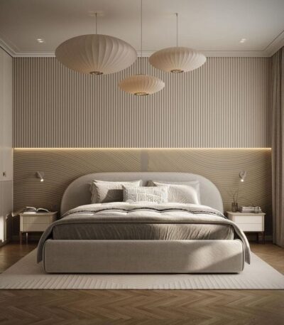 Luxury Upholstered Bed with Curved Headboard – Modern Design