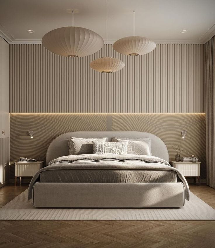Luxury Upholstered Bed with Curved Headboard – Modern Design