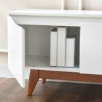 Modern White TV Stand with Storage & Wooden Legs – Sleek Media Console