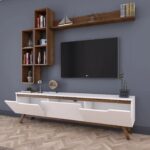 Modern White TV Cabinet with Drawers & Matte Finish Wall Shelf