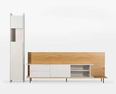 Modern TV Unit with Tall Storage Cabinet – Stylish & Functional