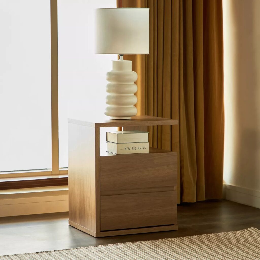 Modern Wooden Nightstand for Queen Bed with Storage Drawers