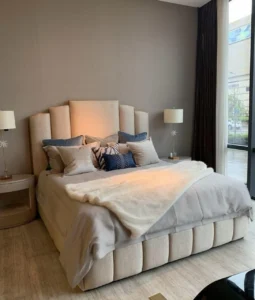 Wood and Velvet King Bed – Luxurious Comfort and Timeless Design