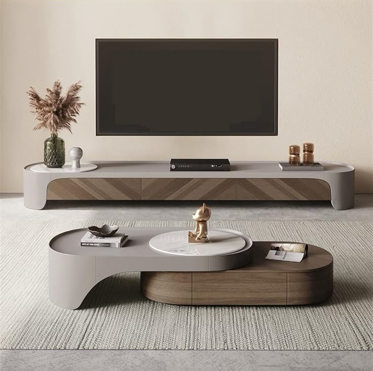 Modern Wooden TV Stand & Coffee Table Set – Stylish Living Room Furniture