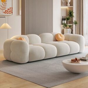 Fuzz Chic White Boucle Sofa – Modern & Cozy Seating