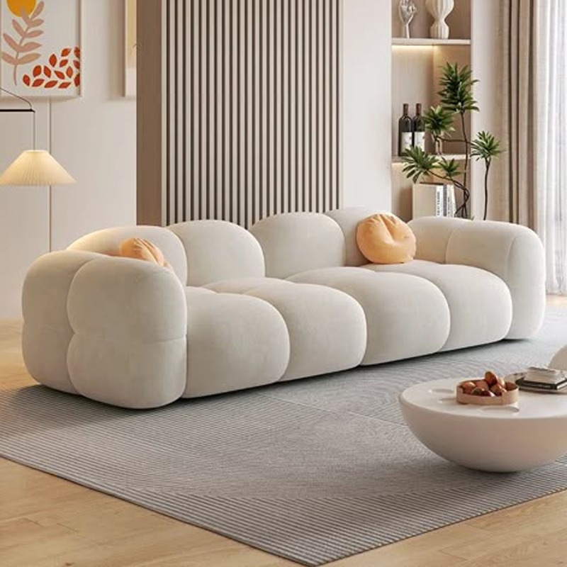 Fuzz Chic White Boucle Sofa – Modern & Cozy Seating