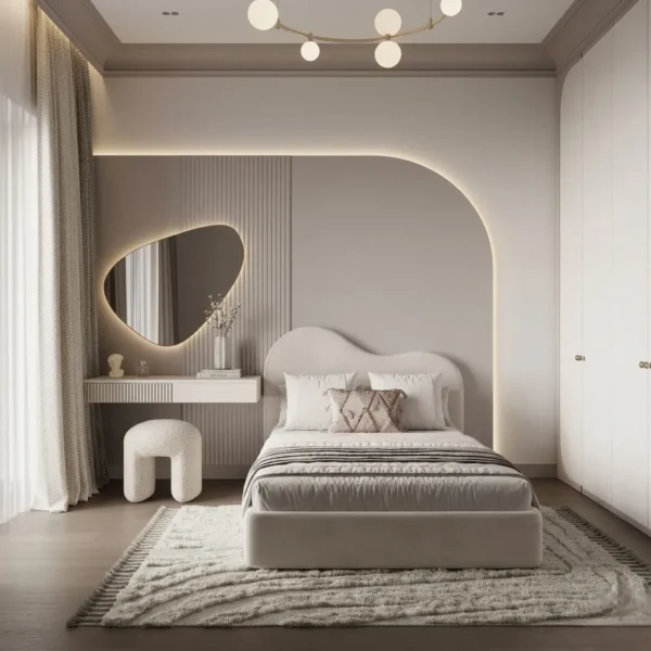 Curved Headboard Luxury Bed with Wall Panel