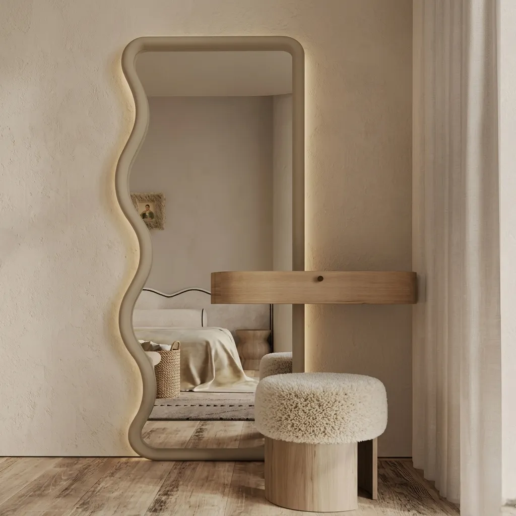 Modern Wavy Mirror Dressing Table Set