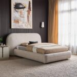 Modern Upholstered Platform Bed – Beige Fabric