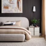 Modern Upholstered Platform Bed – Beige Fabric