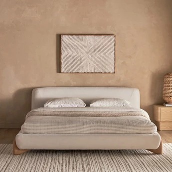 Scandinavian Upholstered Bed Frame – Cream Fabric