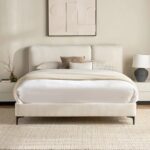 Modern Padded Platform Bed – Cream Upholstery