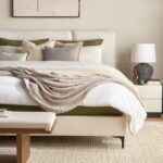Modern Padded Platform Bed – Cream Upholstery