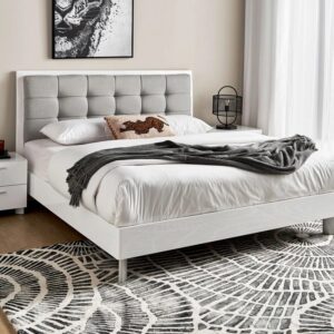 White Modern Platform Bed with Tufted Headboard