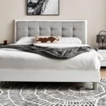White Modern Platform Bed with Tufted Headboard