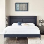 Navy Blue Platform Bed with Headboard & Metal Legs