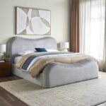 Curved Upholstered Platform Bed – Light Grey