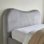Curved Upholstered Platform Bed – Light Grey