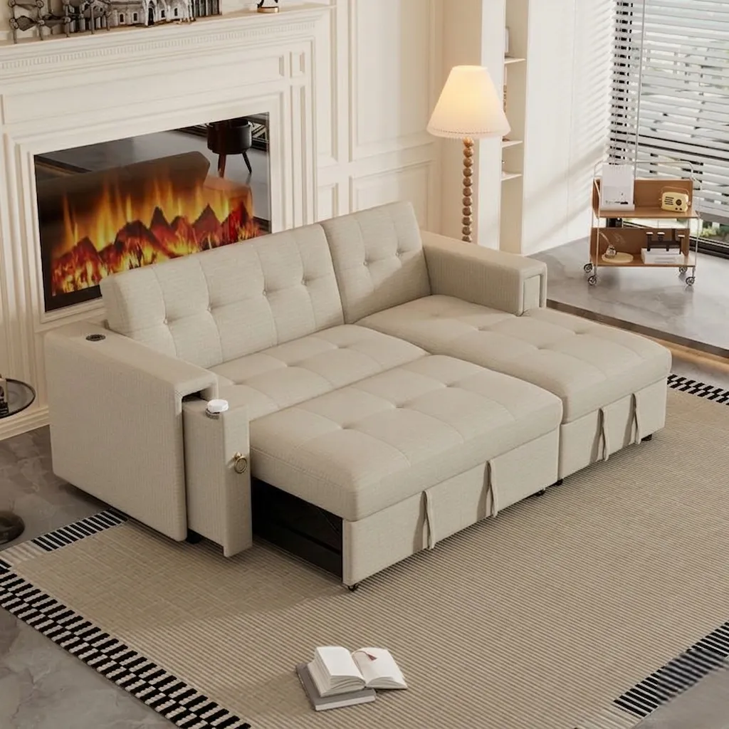 Orlento Premium Tufted L-Shape Sofa Bed