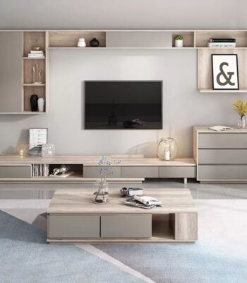 Beliyo Modern Wall Shelf Media Cabinet Set