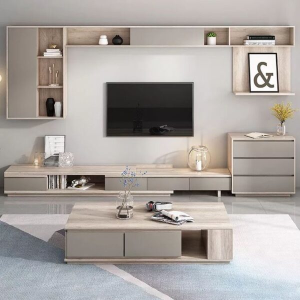 Beliyo Modern Wall Shelf Media Cabinet Set