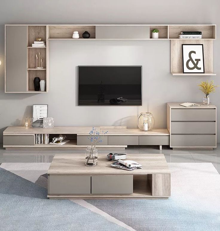 Beliyo Modern Wall Shelf Media Cabinet Set