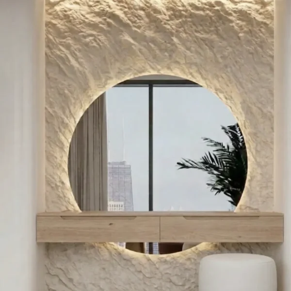 Celeste Dresser with Backlit Round Mirror