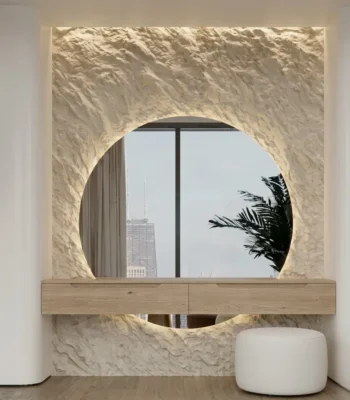 Celeste Dresser with Backlit Round Mirror