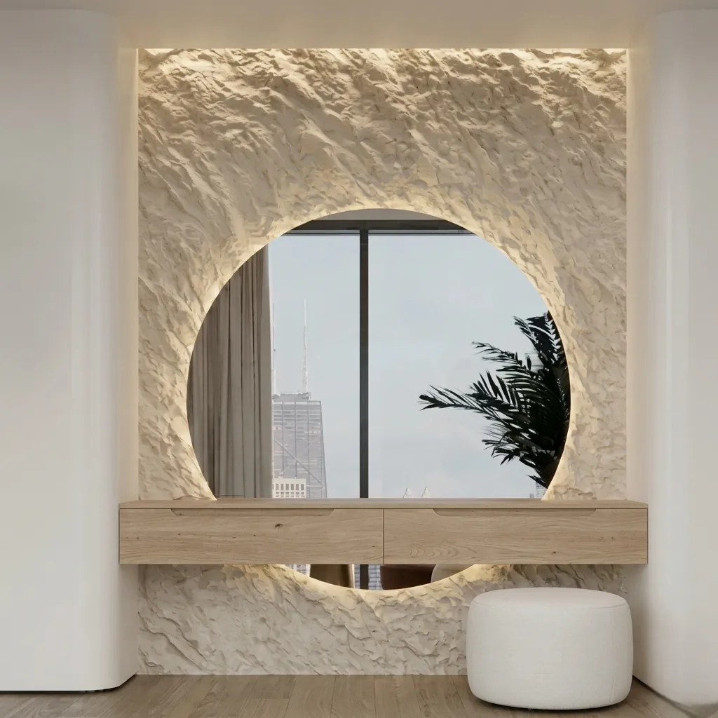 Celeste Dresser with Backlit Round Mirror