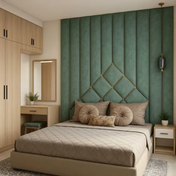 Emerald Green Accent Wall Panel Bed