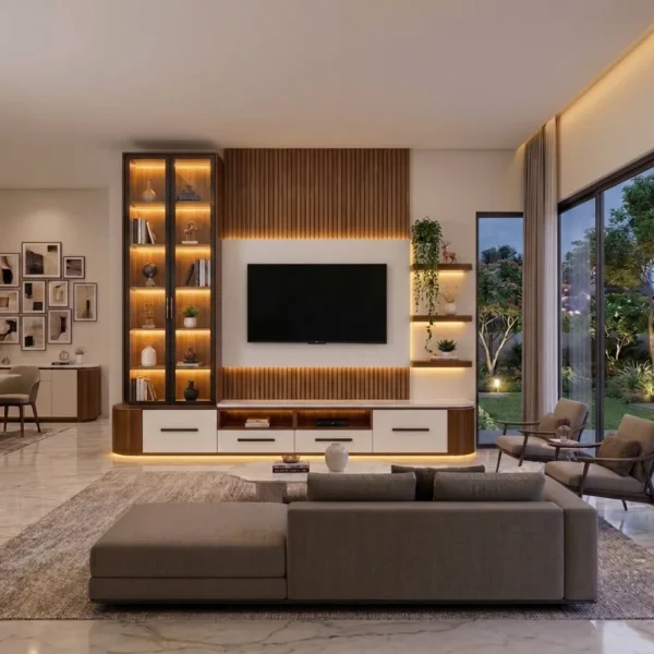 Aaboz LED Wall Tv Unit with Display Glass Cabinet