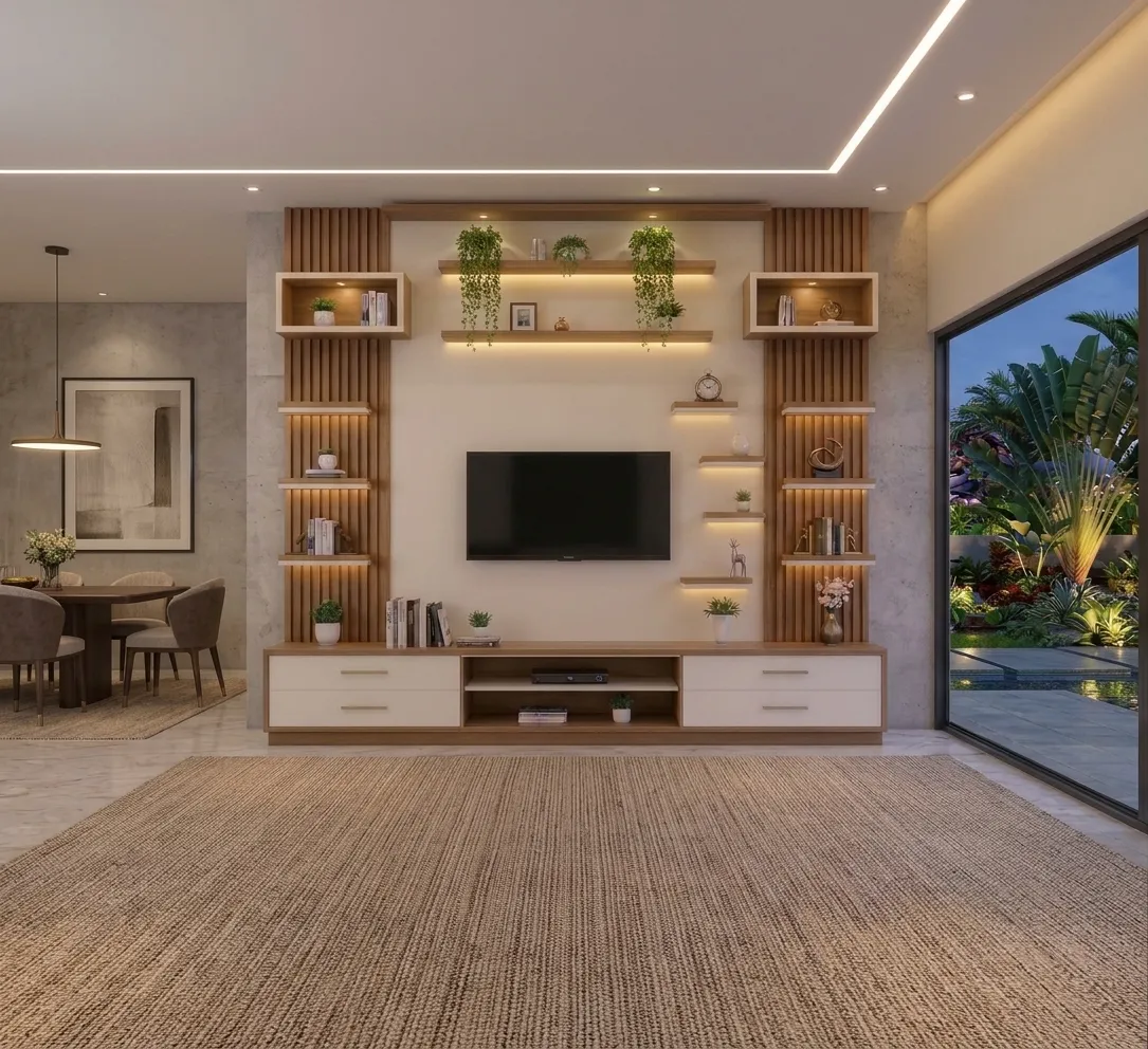Aavis Dual Fluted Panel Display TV Wall Unit